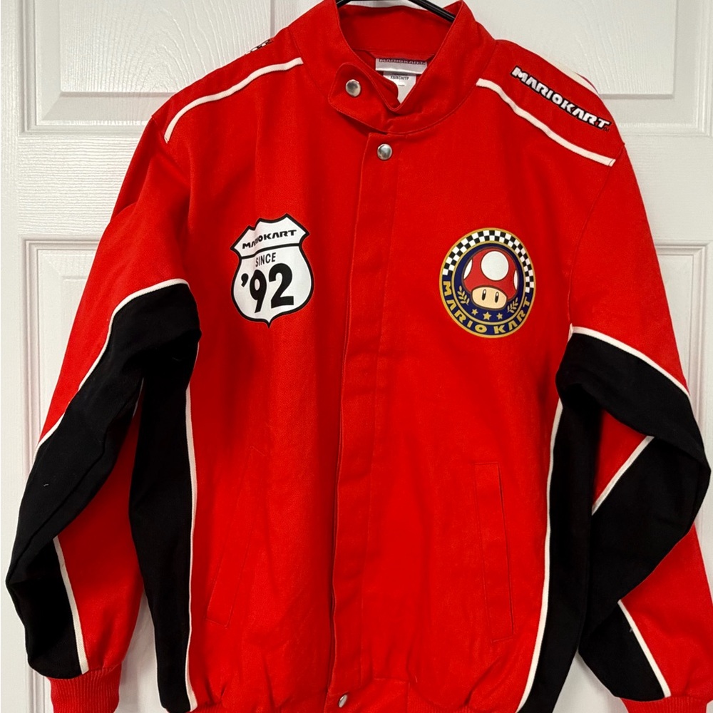 Mario Kart Men’s Adult Red and Black Canvas Racing Jacket Small NWT
